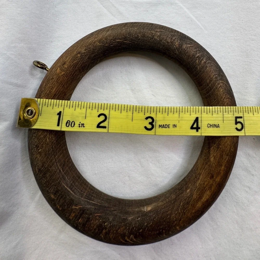 Vintage Dark Brown Wood Curtain Rings with Eyelets Set of 22 Rustic Decor 4.5in
